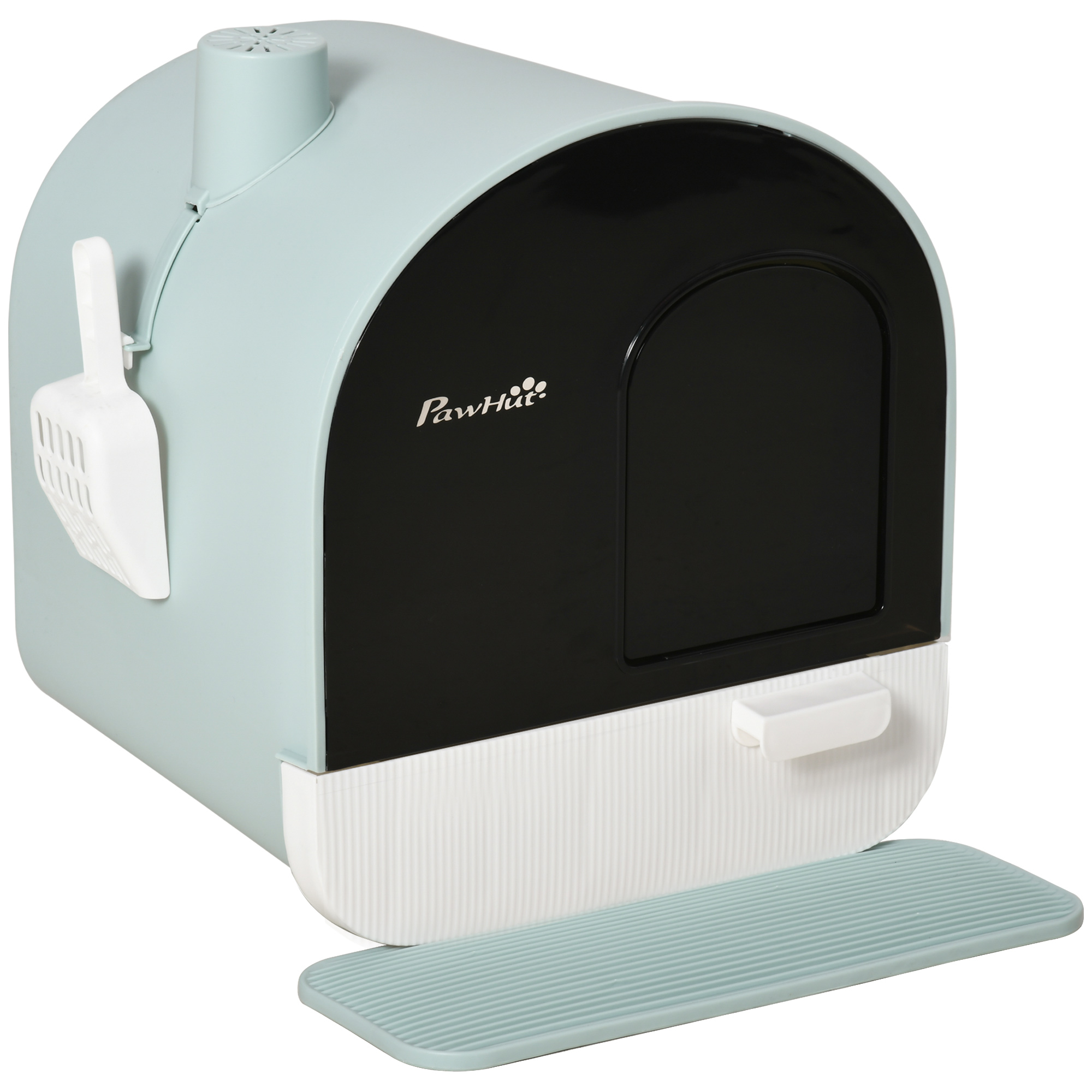 Lettiera per gatti chiusa verde - vista frontale