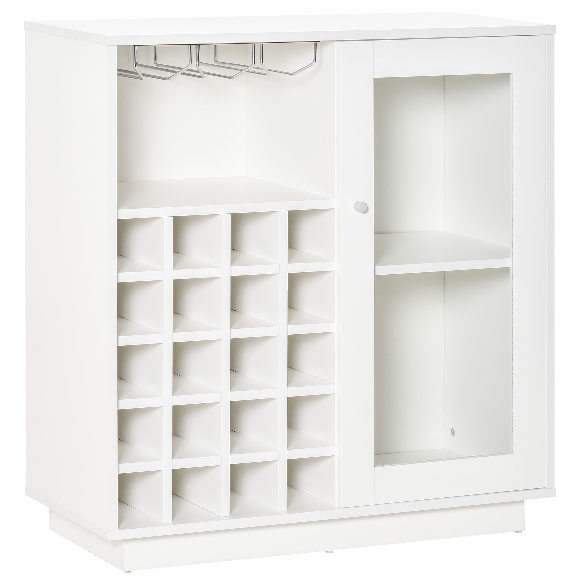 Mobiletto portabottiglie bianco con porta calici e armadietto