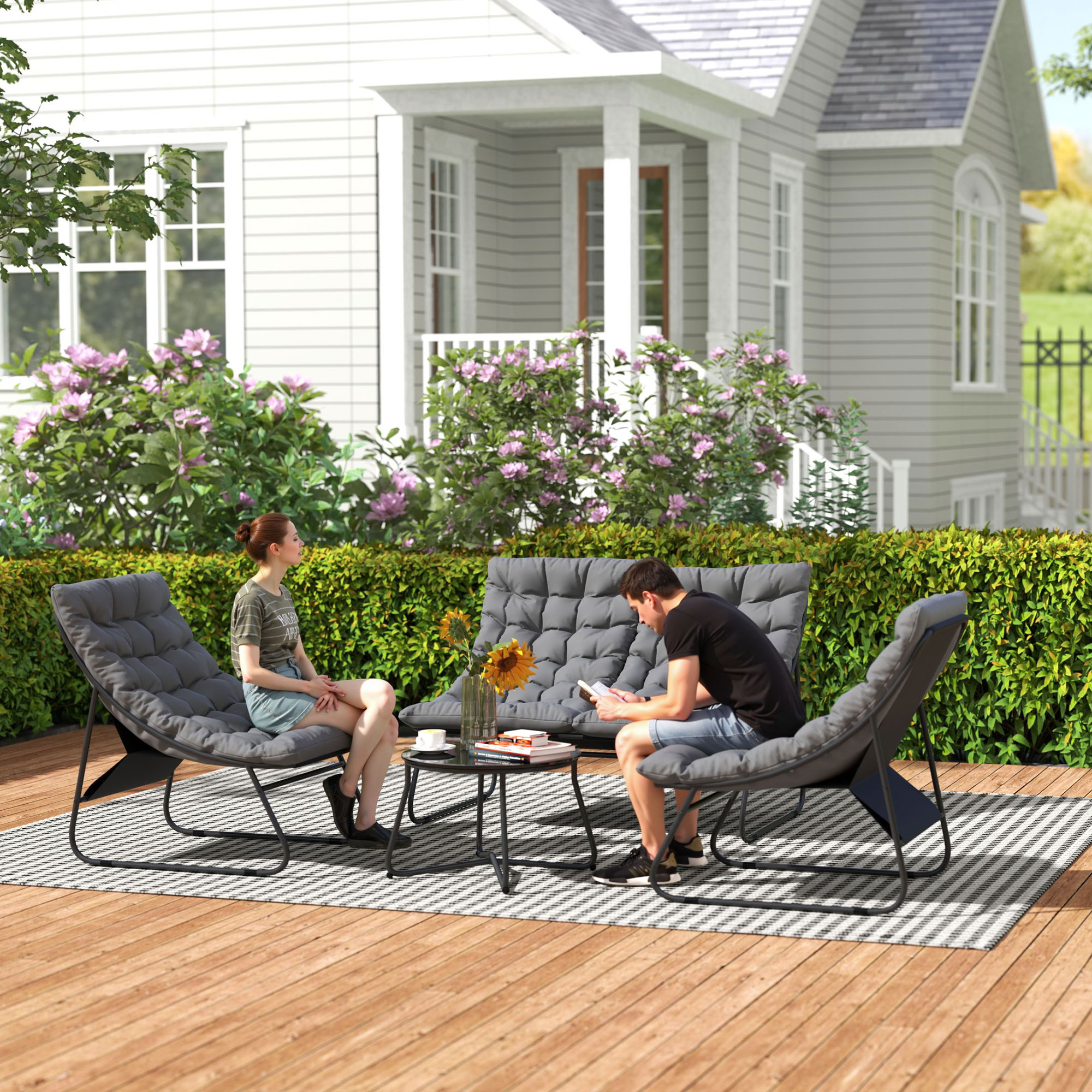 Immagine componente - Tavolino rotondo e cuscini set giardino