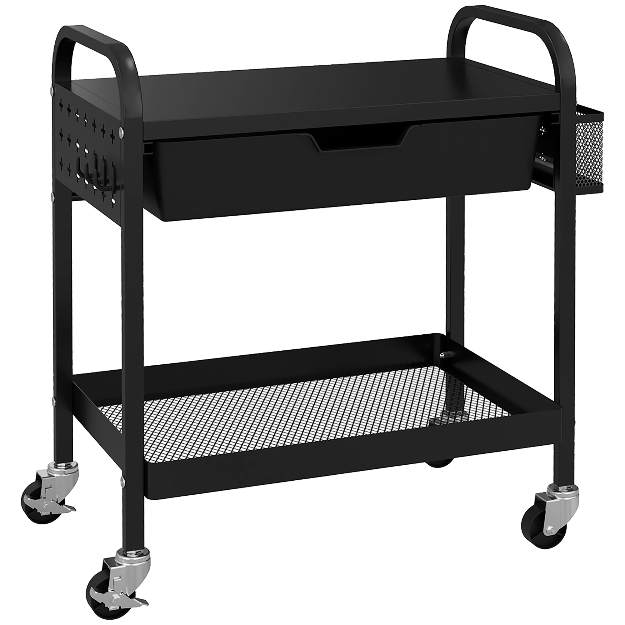 Immagine prodotto - Carrello multiuso nero con cassetto e ruote