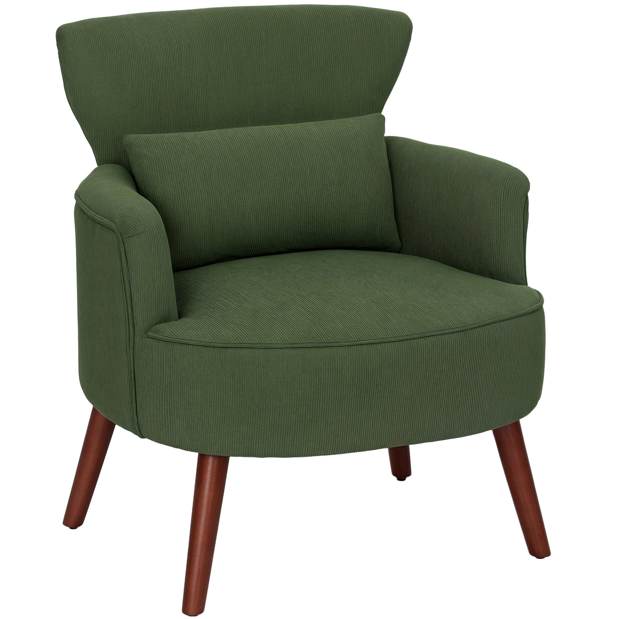 Poltrona moderna imbottita verde con cuscino lombare