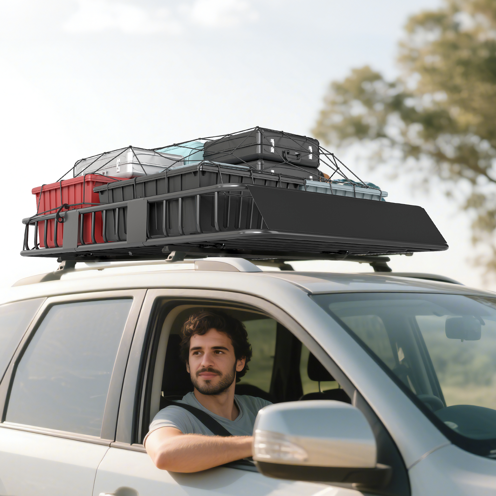 Vista aggiuntiva - Cestino portapacchi auto per campeggio e viaggi