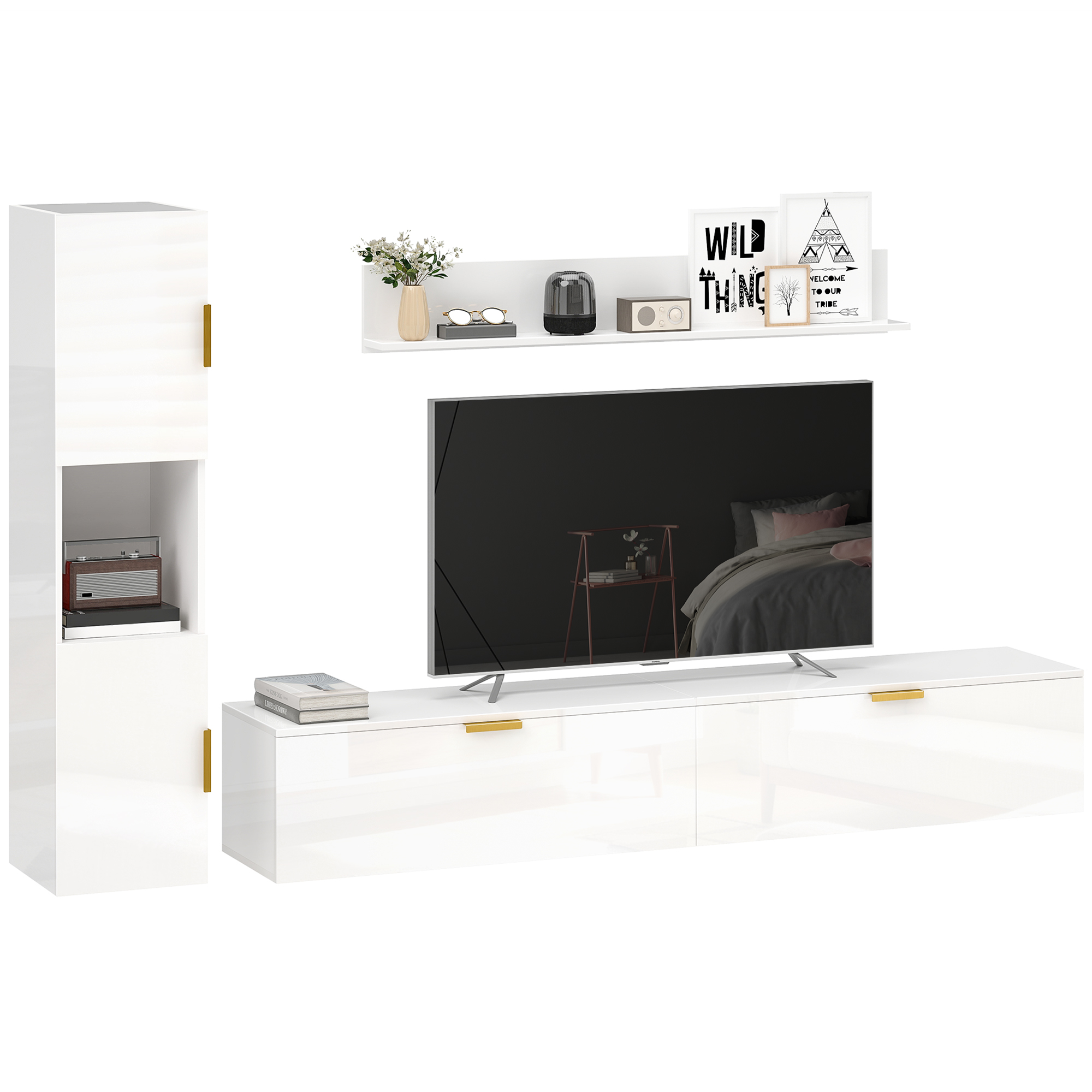 Mobile TV sospeso bianco lucido 180 cm