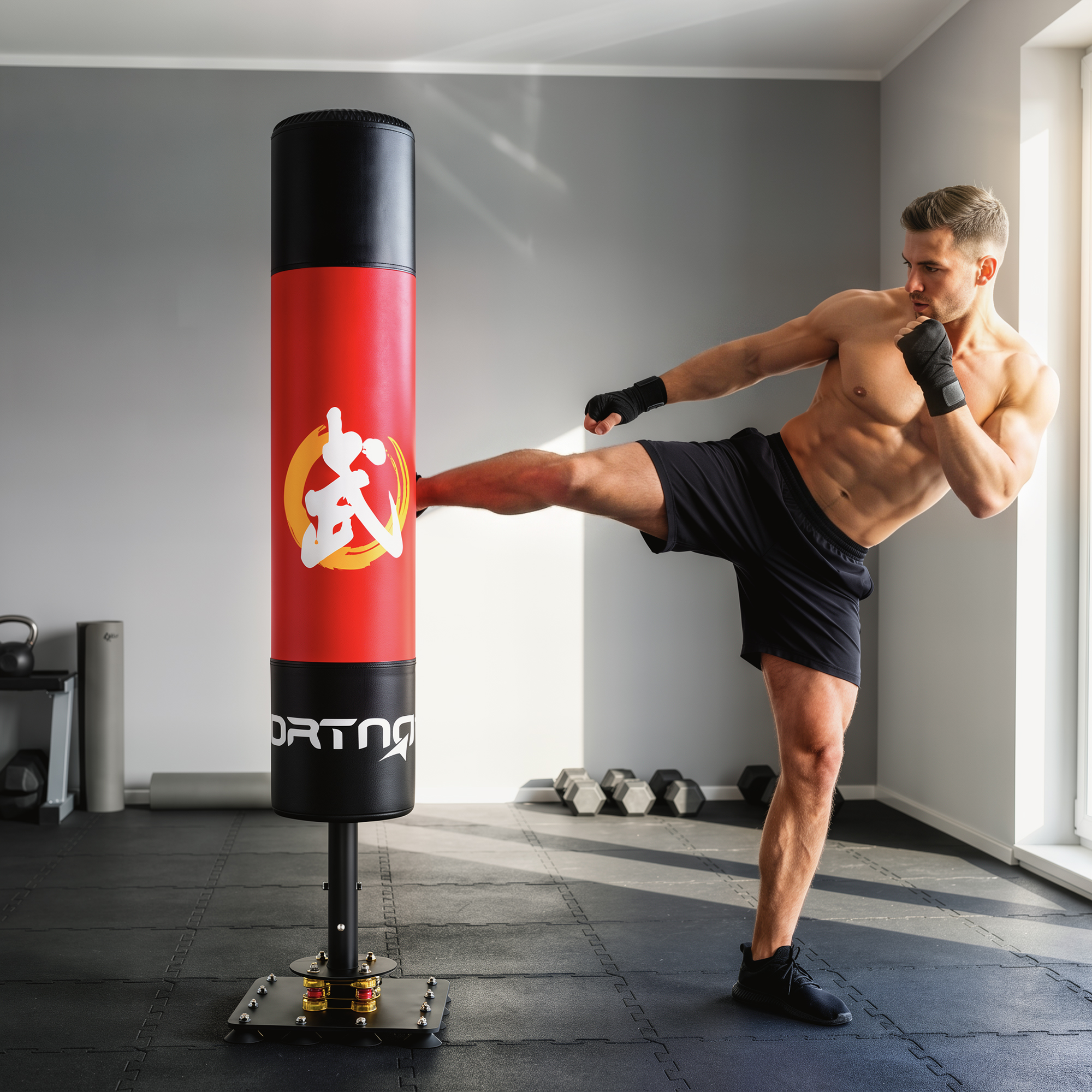 Vista struttura sacco da boxe per allenamento a casa