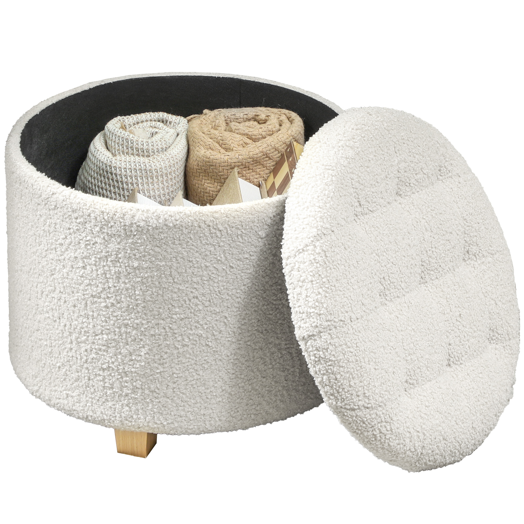 Immagine prodotto - Pouf contenitore rotondo in tessuto bouclé