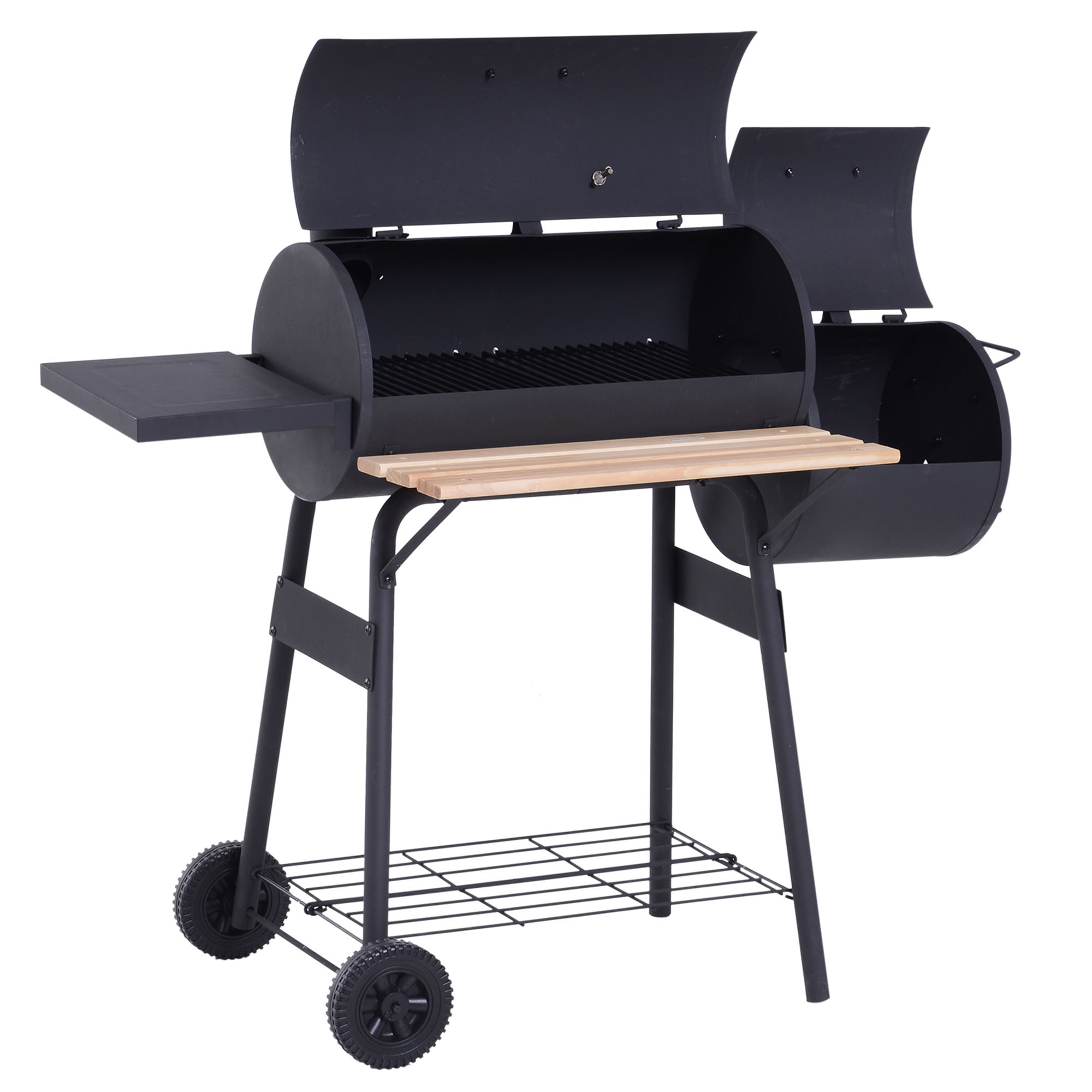 Dettaglio barbecue smoker con ripiani e termometro