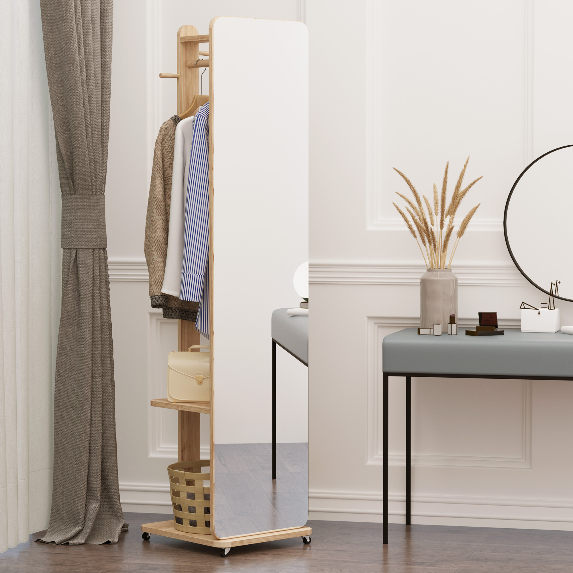 Immagine prodotto - Specchio multifunzionale con ruote in ambiente domestico