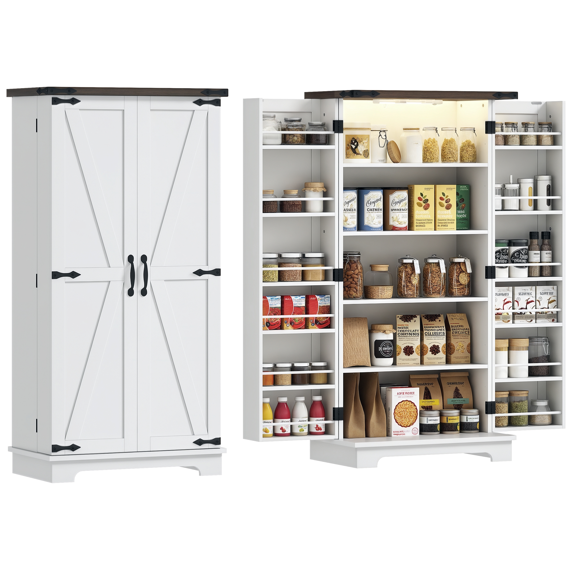 Credenza da cucina con ante e luce LED bianco