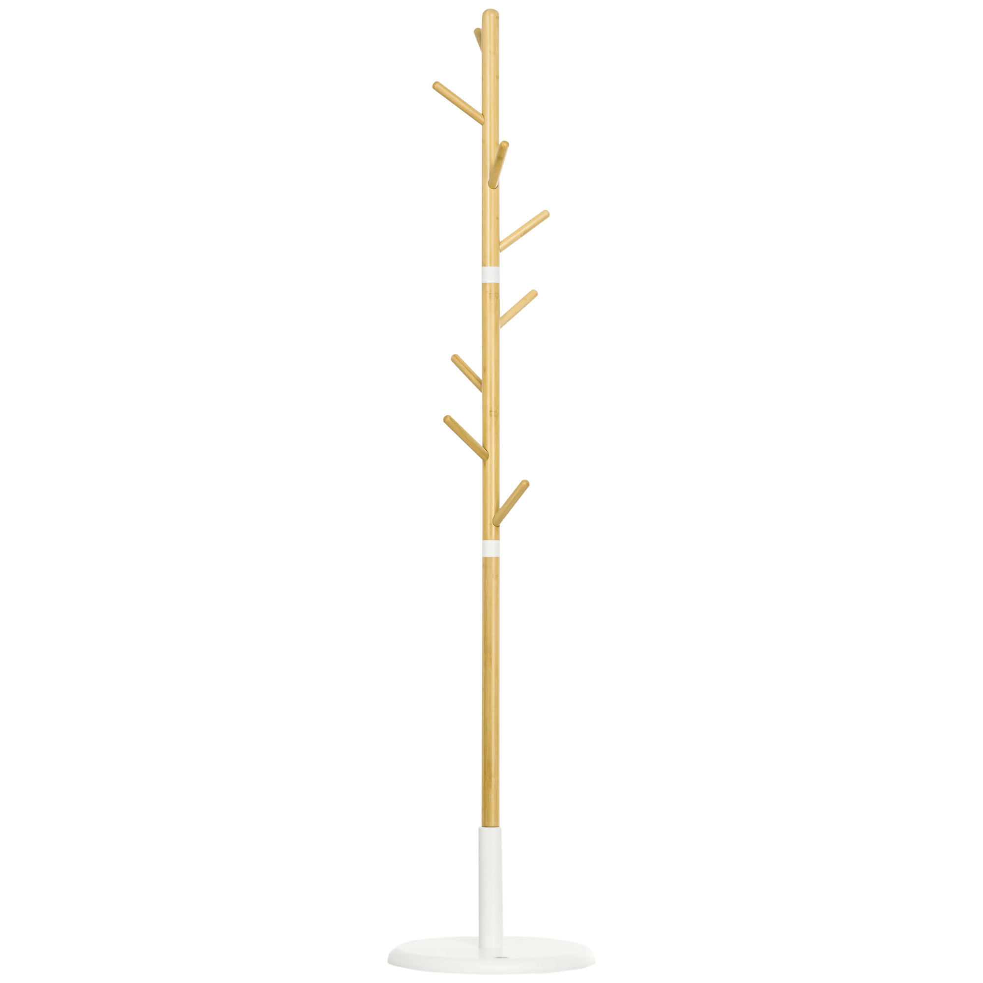 Appendiabiti da terra ad albero in bambu e legno con 8 ganci