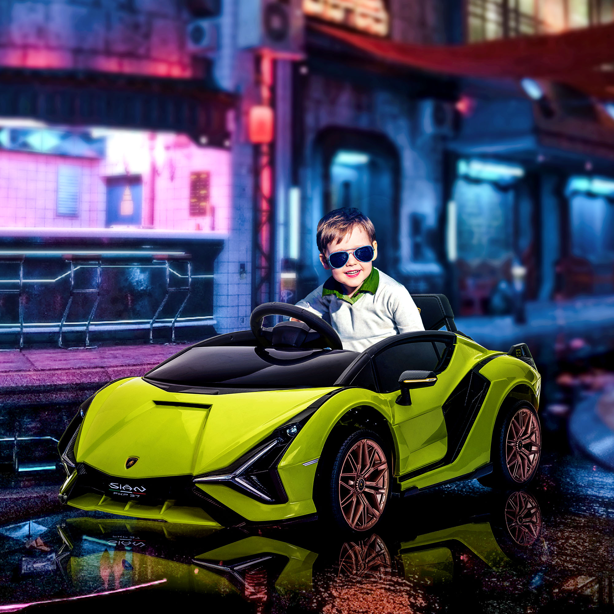 Dettagli auto elettrica Lamborghini Sian verde per bambini