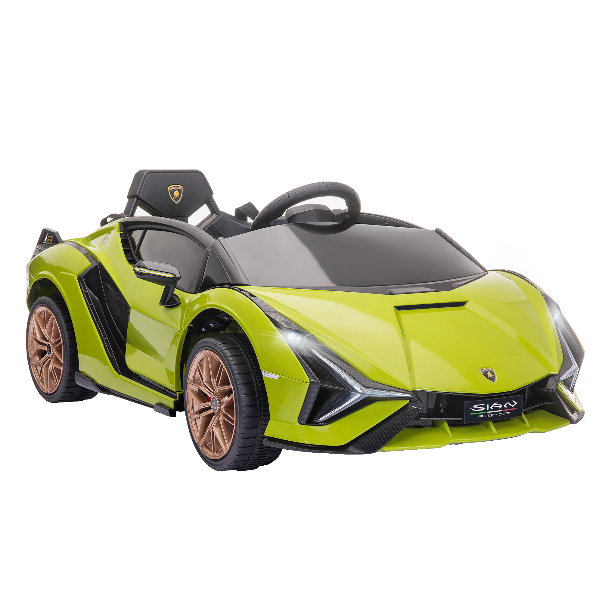 Auto elettrica per bambini Lamborghini Sian verde vista laterale