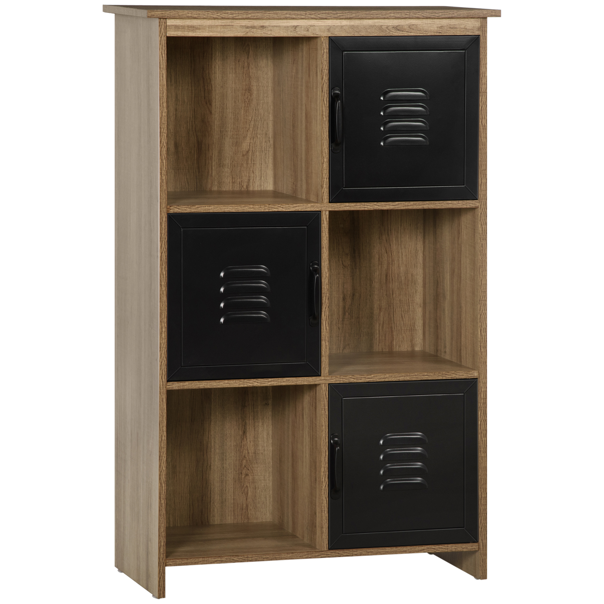 Libreria design industriale effetto legno con ante in metallo