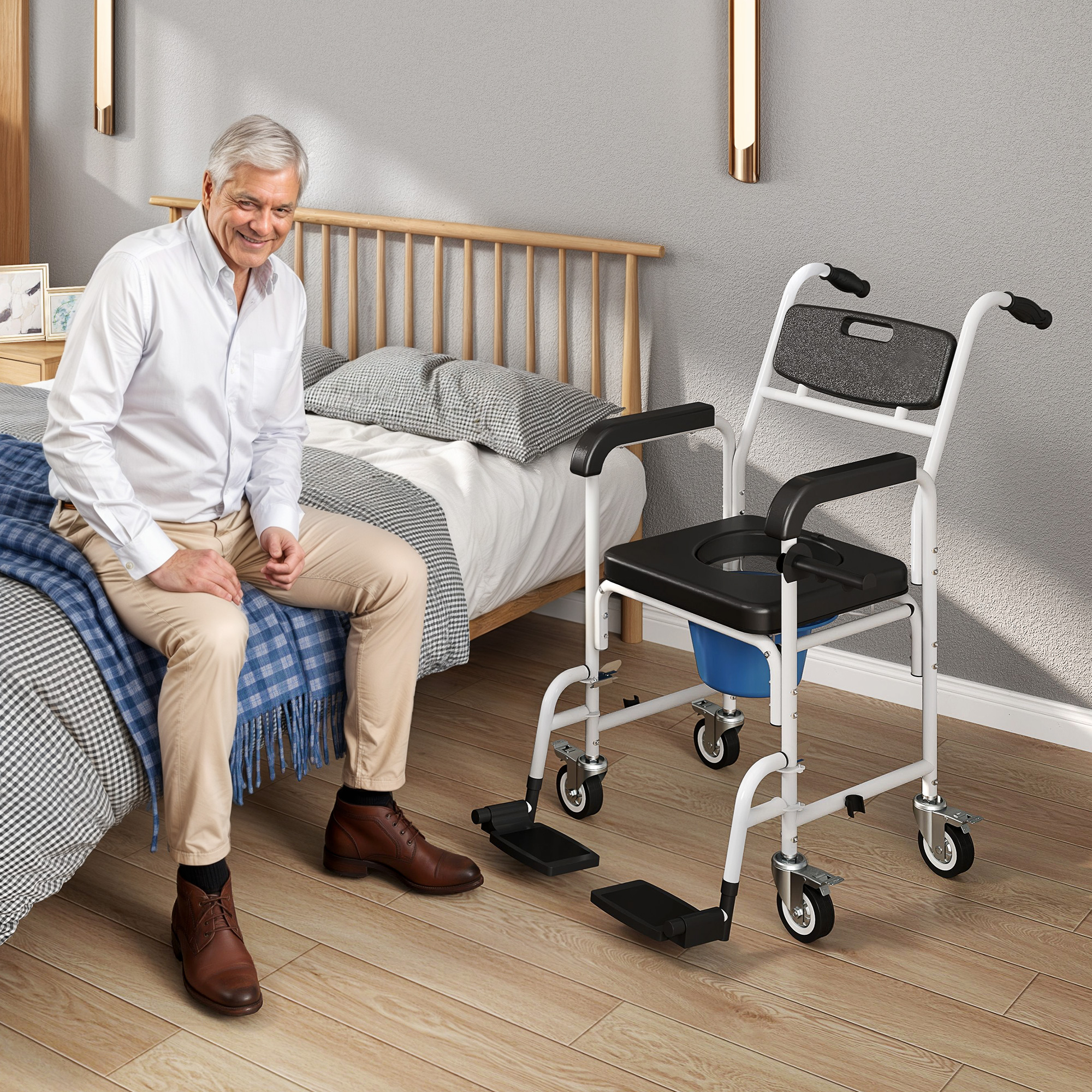 Immagine prodotto - Sedia per doccia con secchio e poggiapiedi