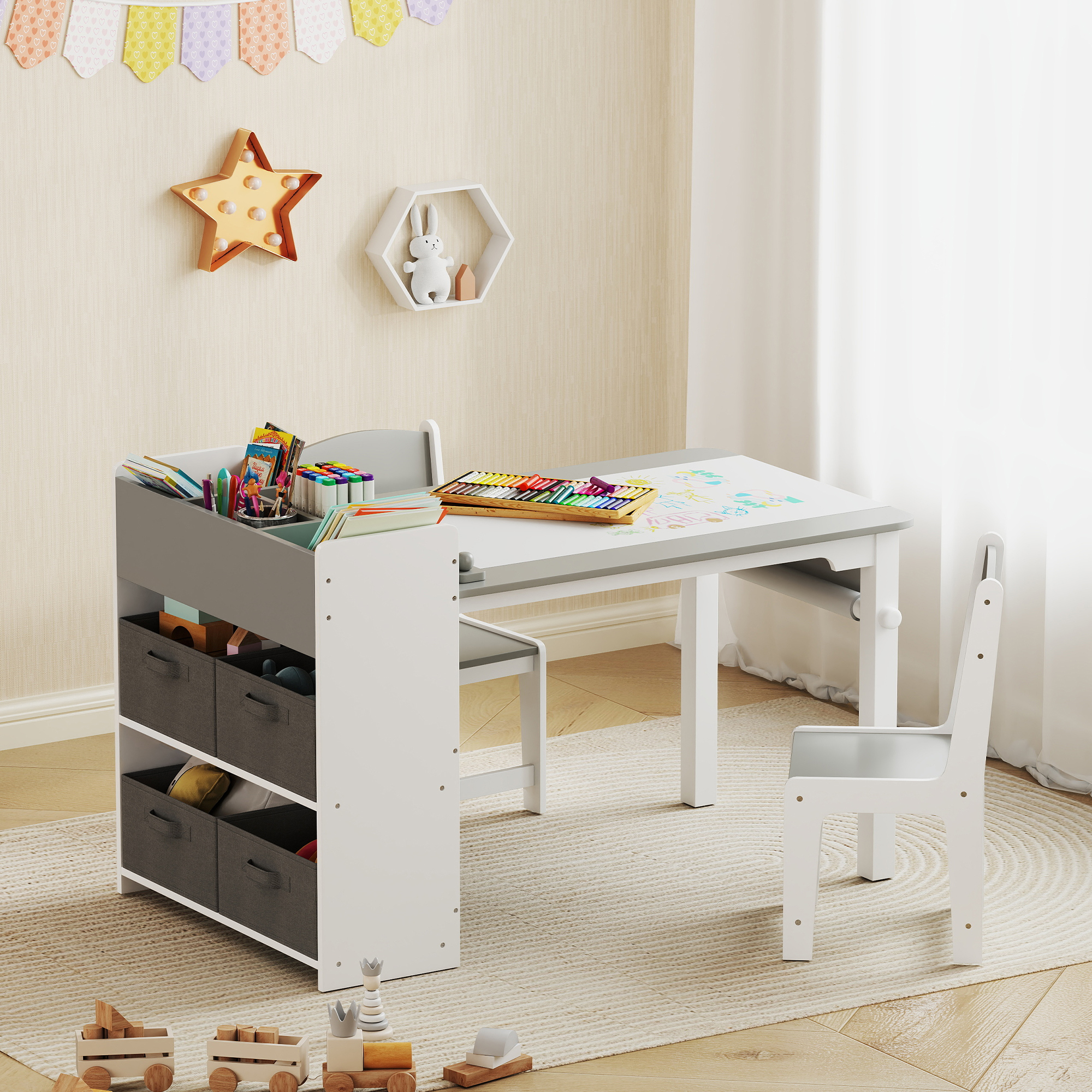 Immagine prodotto - Vista set tavolo e 2 sedie per bambini
