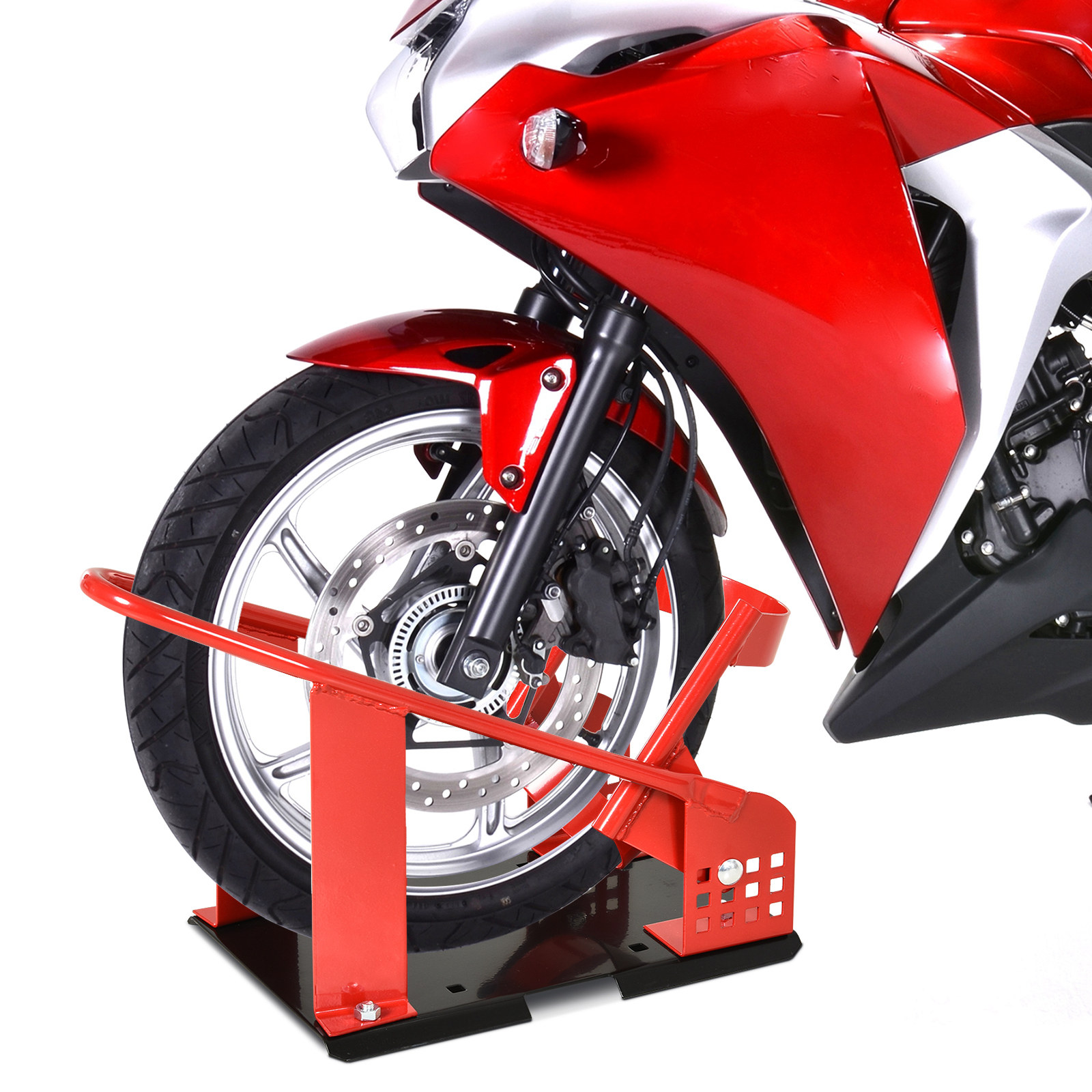 Guida supporto ruota moto per trasporto e officina