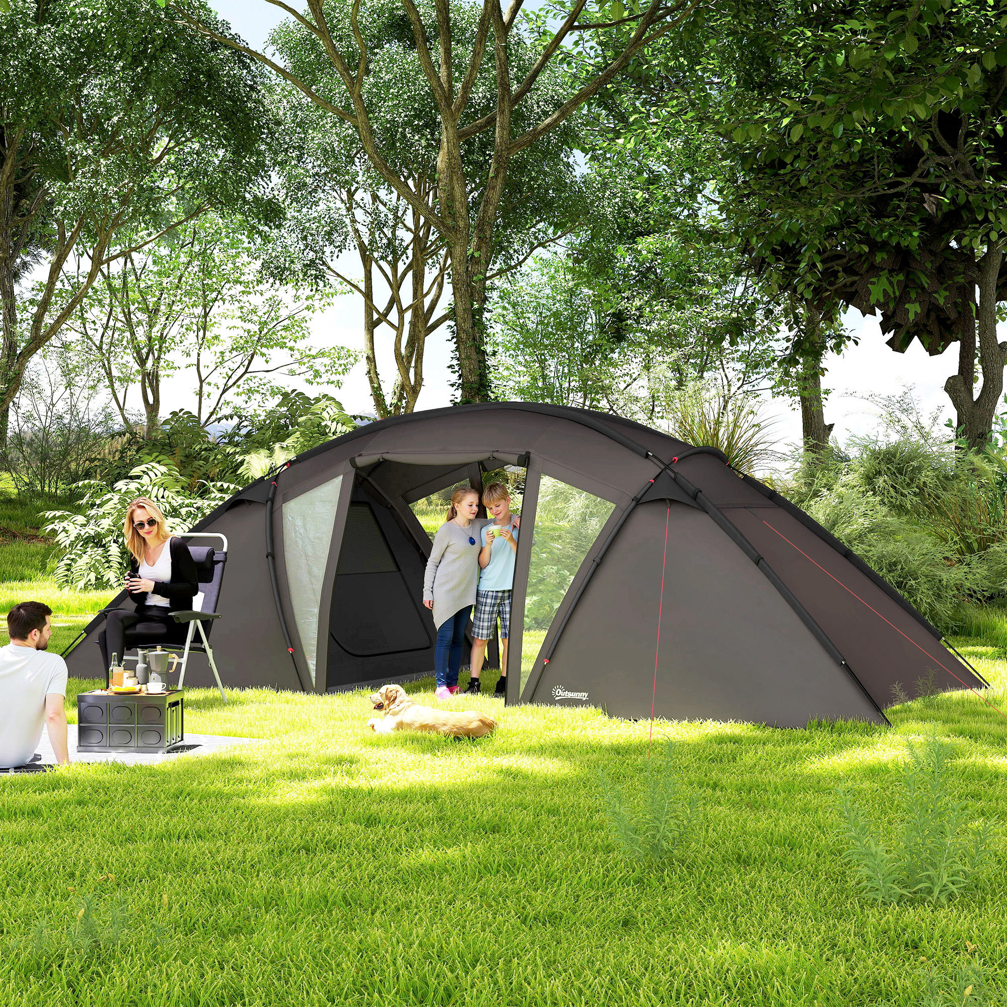 Vista interna e camere tenda per 4-6 persone