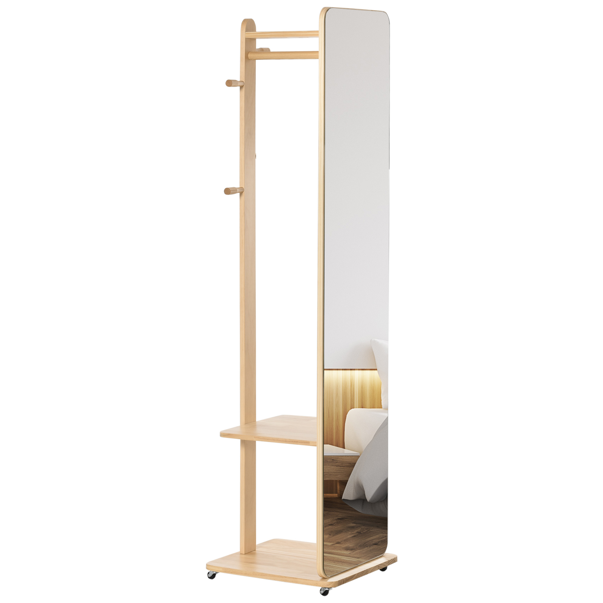 Immagine prodotto - Dettaglio ganci e ripiano MDF effetto legno chiaro