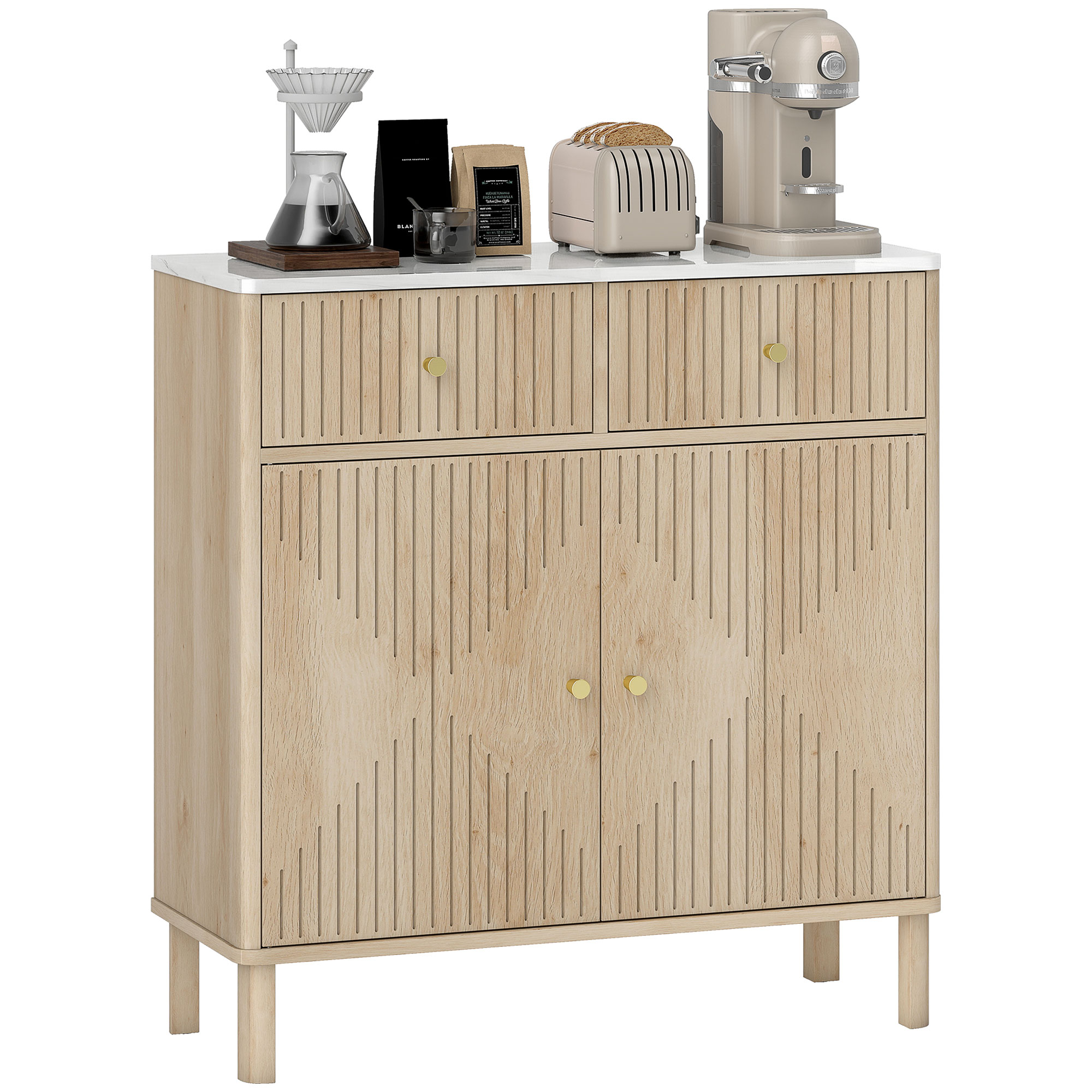 Credenza mobile contenitore effetto rovere e marmo