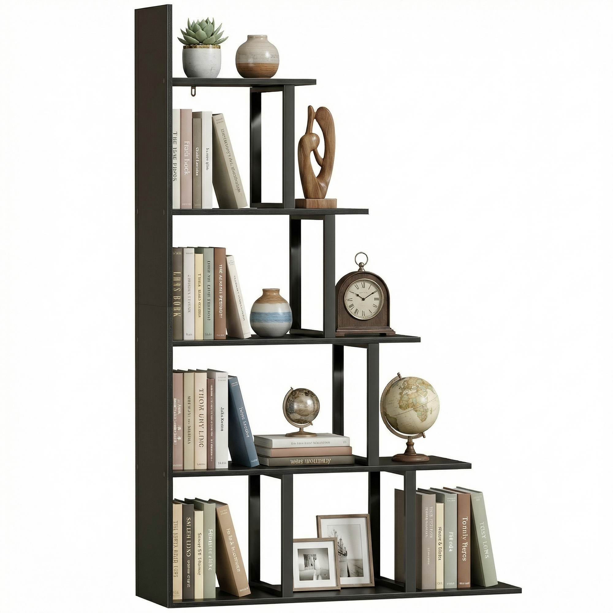 Immagine prodotto - Libreria a scala 5 ripiani stile industriale nero