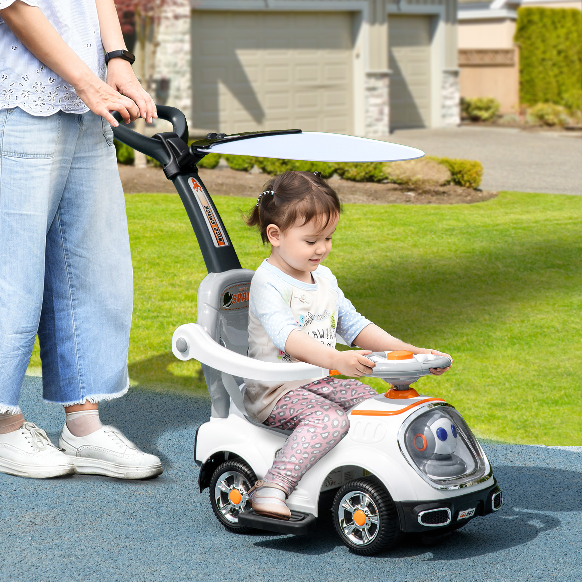 Cavalcabile per bambini con tema robot vista laterale