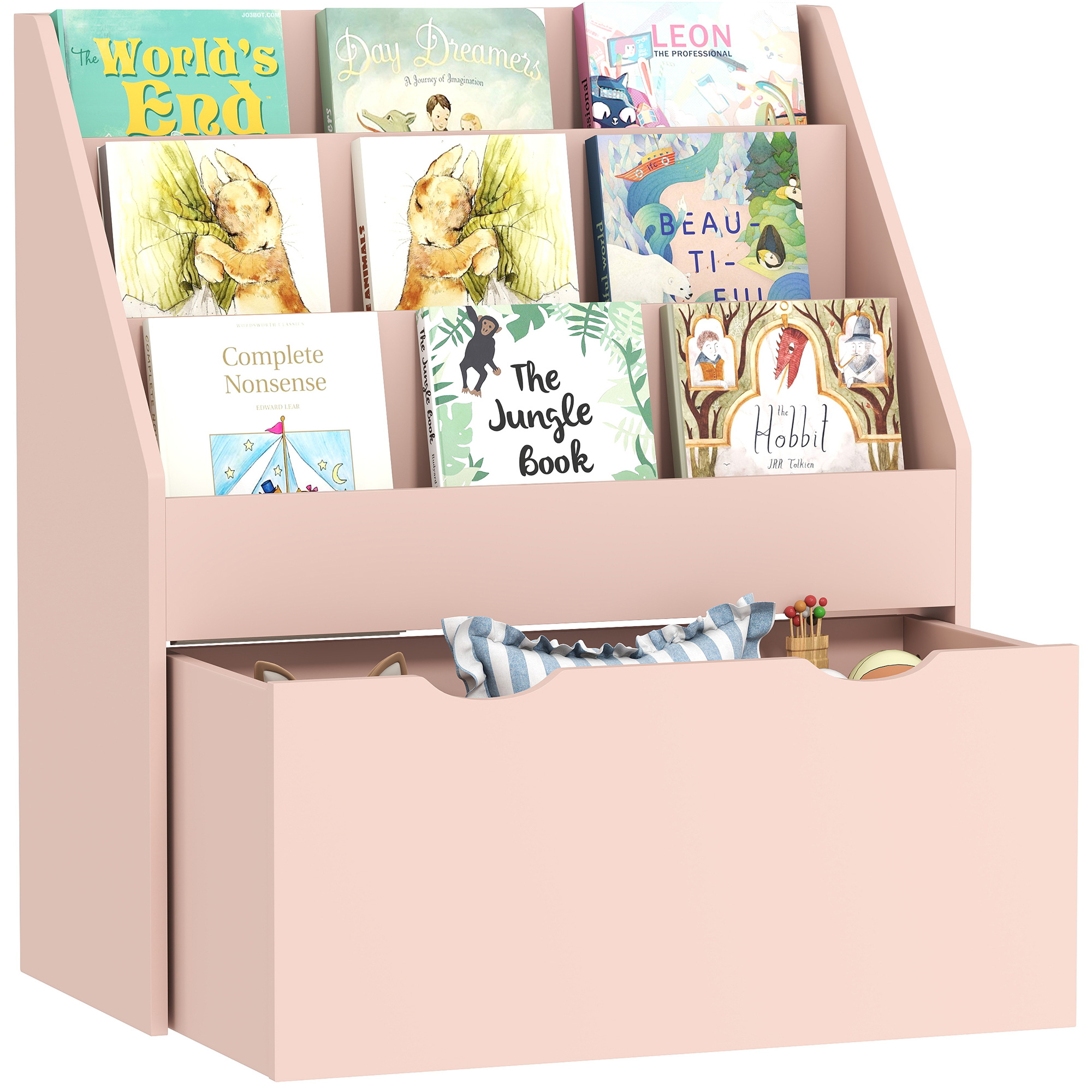 Libreria per bambini rosa vista frontale
