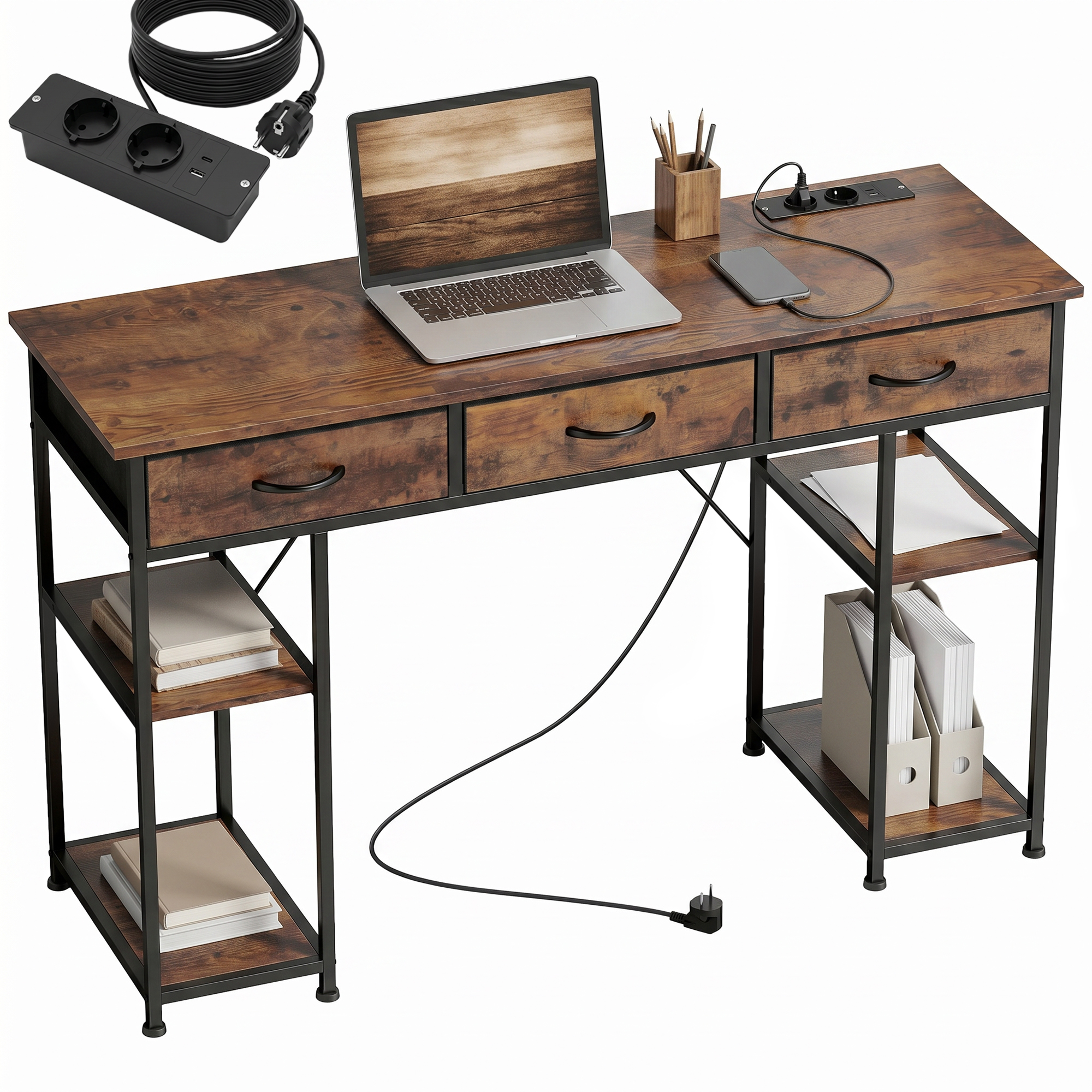 Immagine prodotto - Scrivania per computer con prese e cassetti