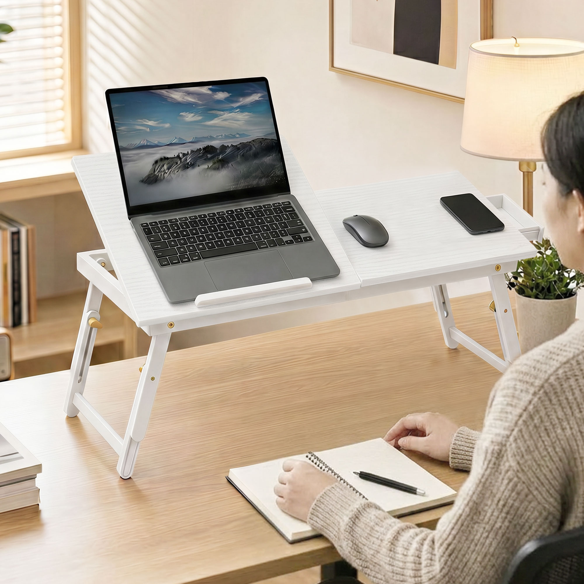 Immagine prodotto - Supporto per notebook con cassetto in bambù