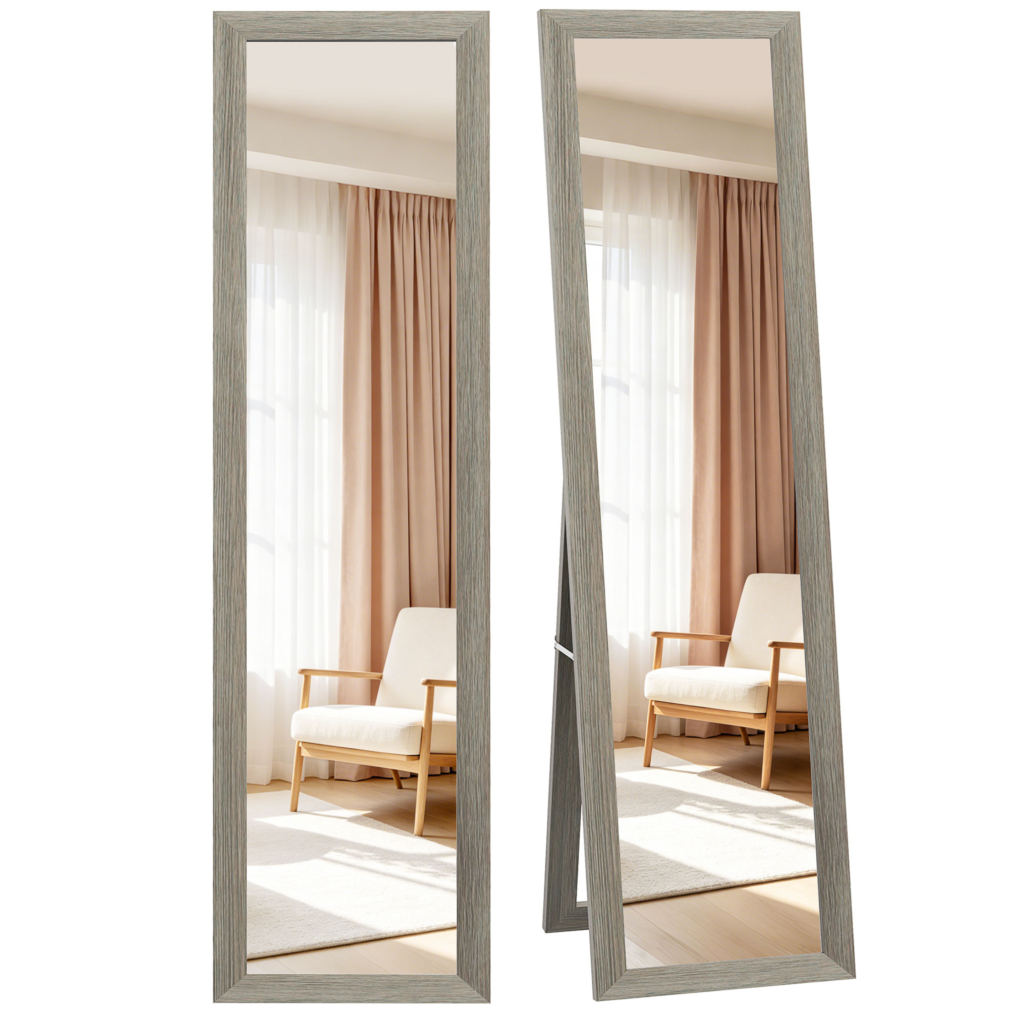 Specchio rettangolare da terra e da parete con cornice in legno grigio