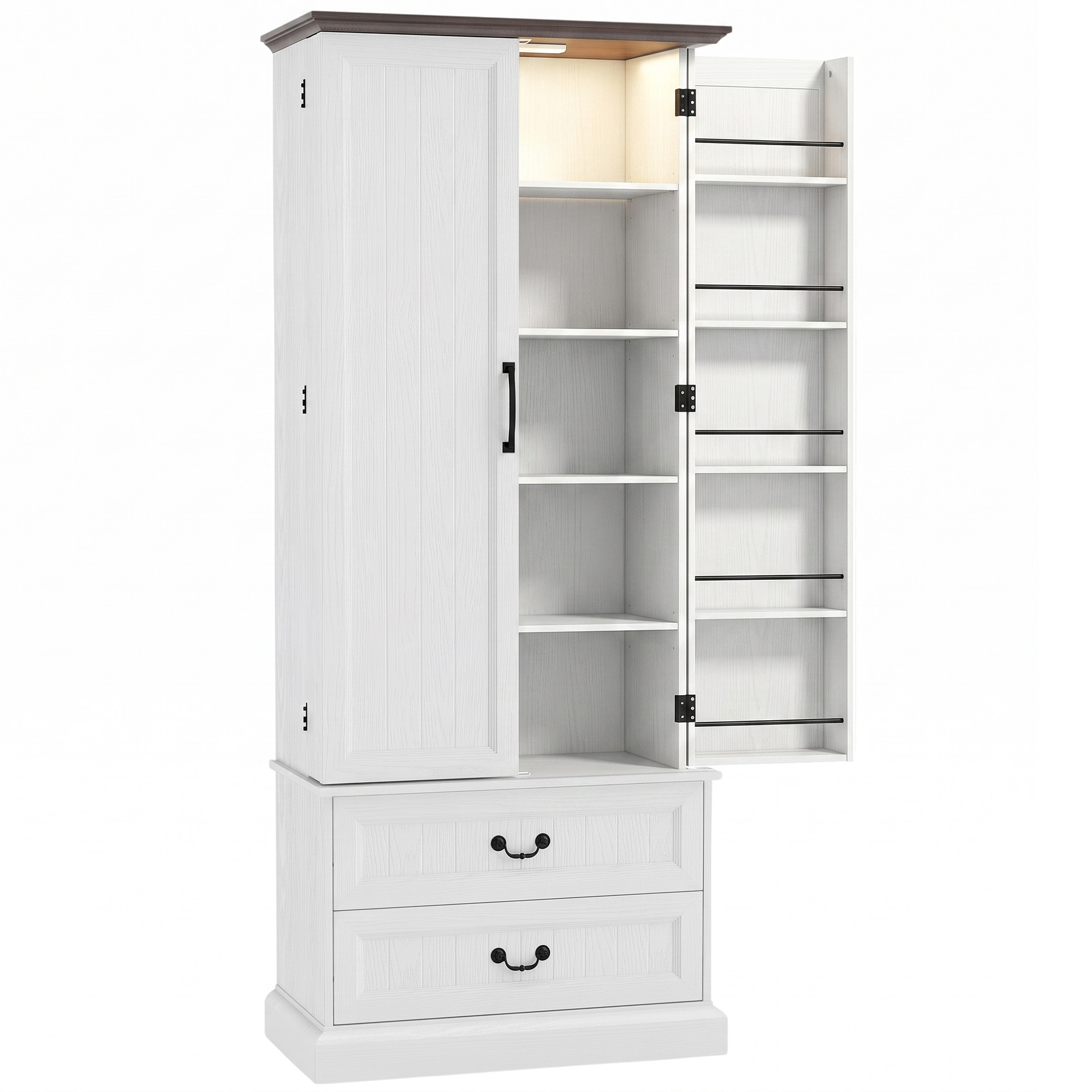 Dettaglio interno mobile cucina con ripiani e luce LED
