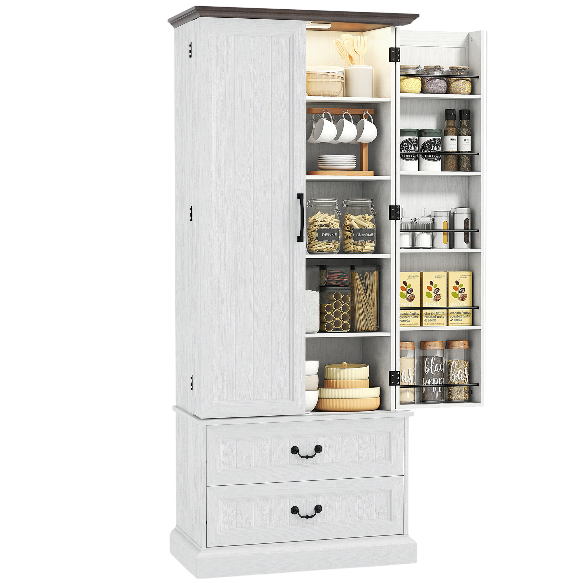 Mobile dispensa cucina bianco con ante e cassetti
