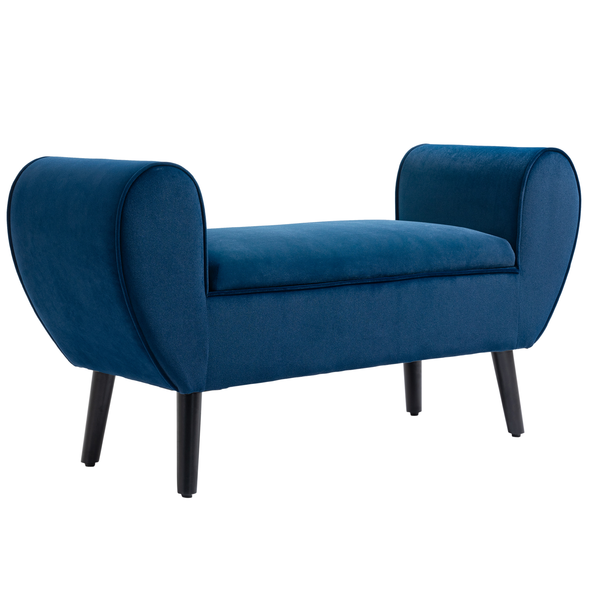 Panca contenitore imbottita in tessuto vellutato blu