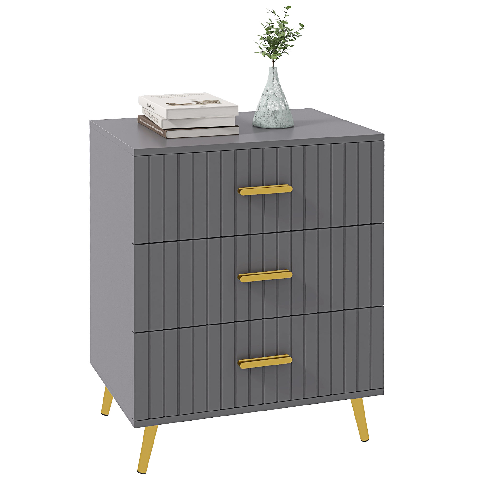 Immagine prodotto - Cassettiera 3 cassetti moderna oro e grigio scuro