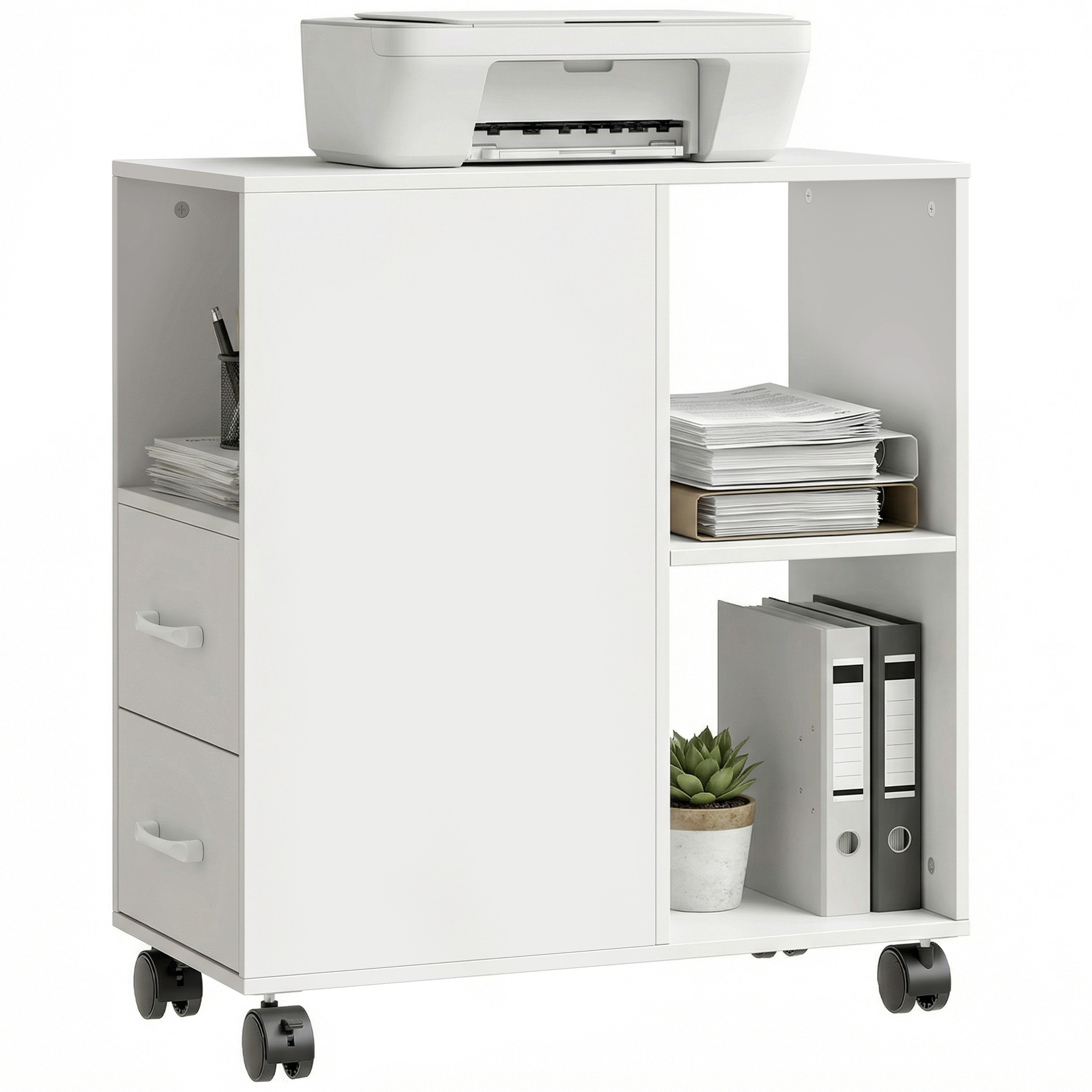 Mobile per stampante con ruote bianco 60x30x65 cm