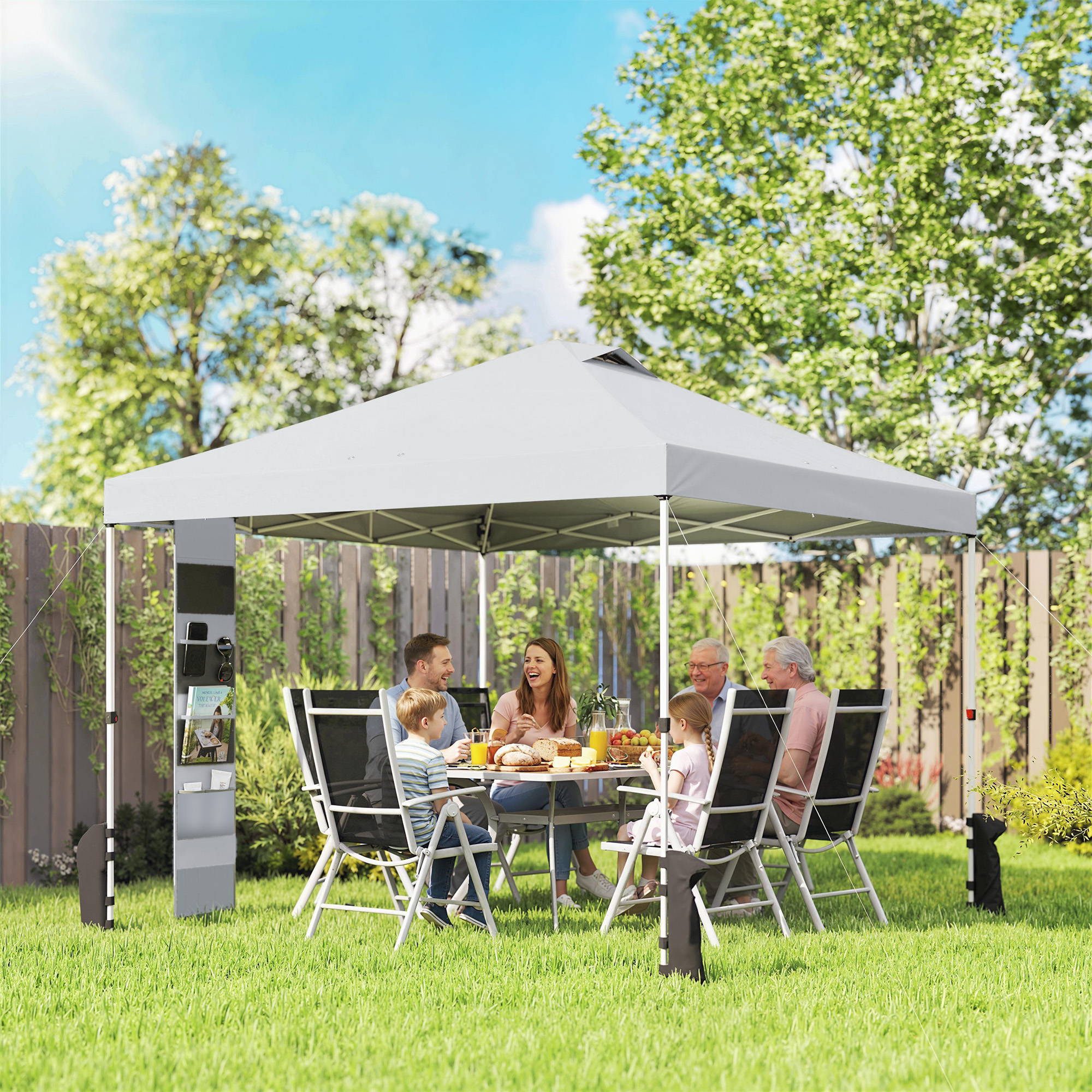 Gazebo da esterno con sacchi di sabbia e accessori
