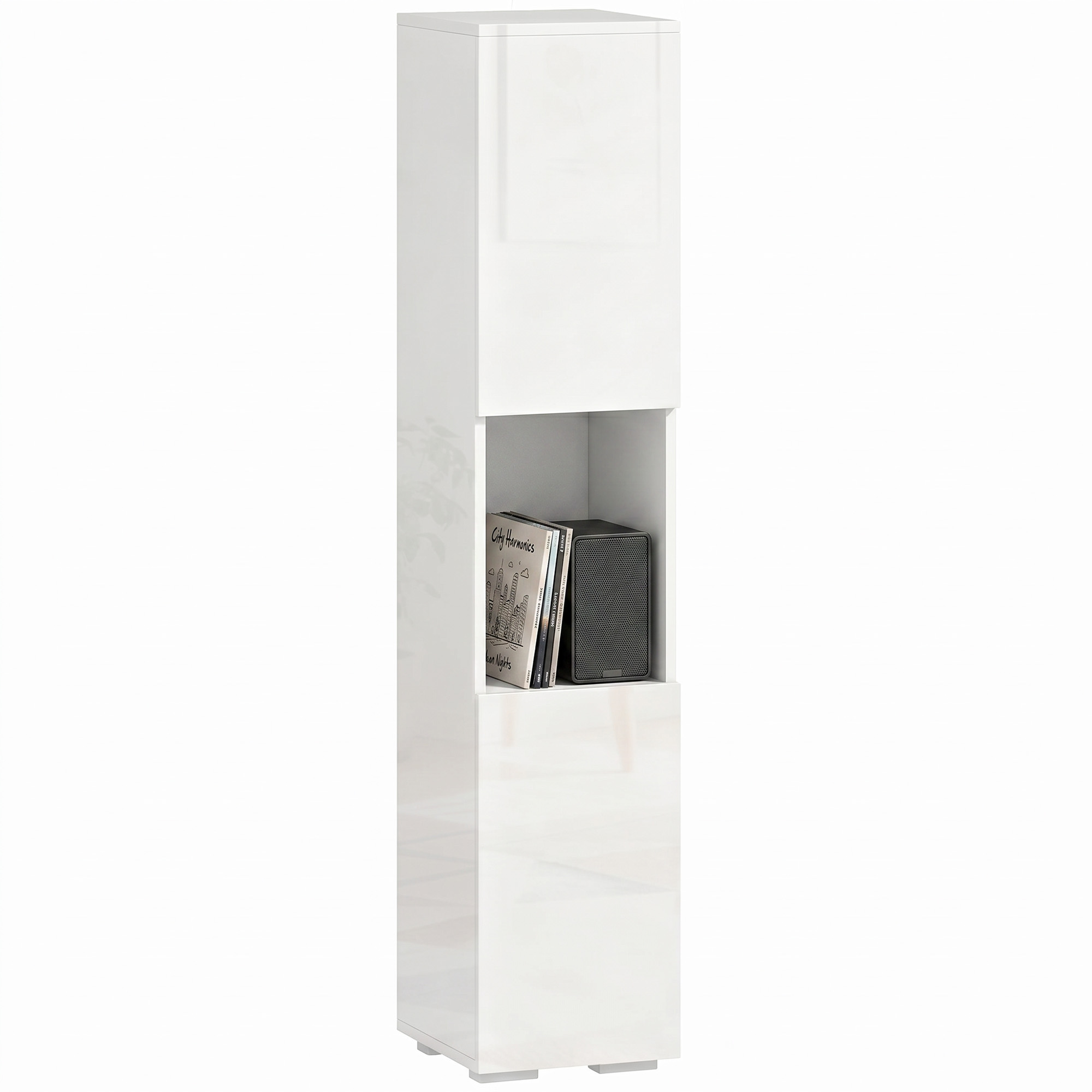 Mobile multimediale slim bianco con ripiani regolabili