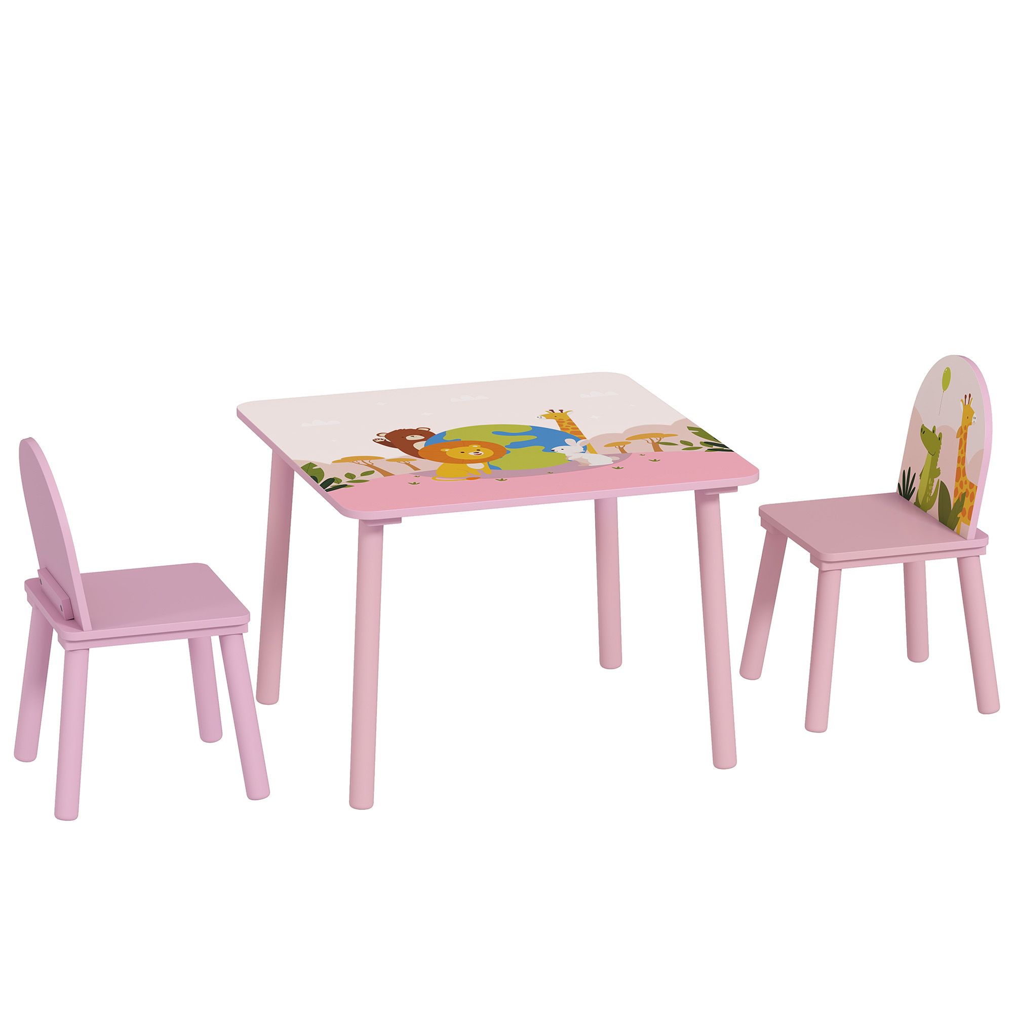 Dettaglio prodotto - Set tavolo e sedie rosa con motivi animali